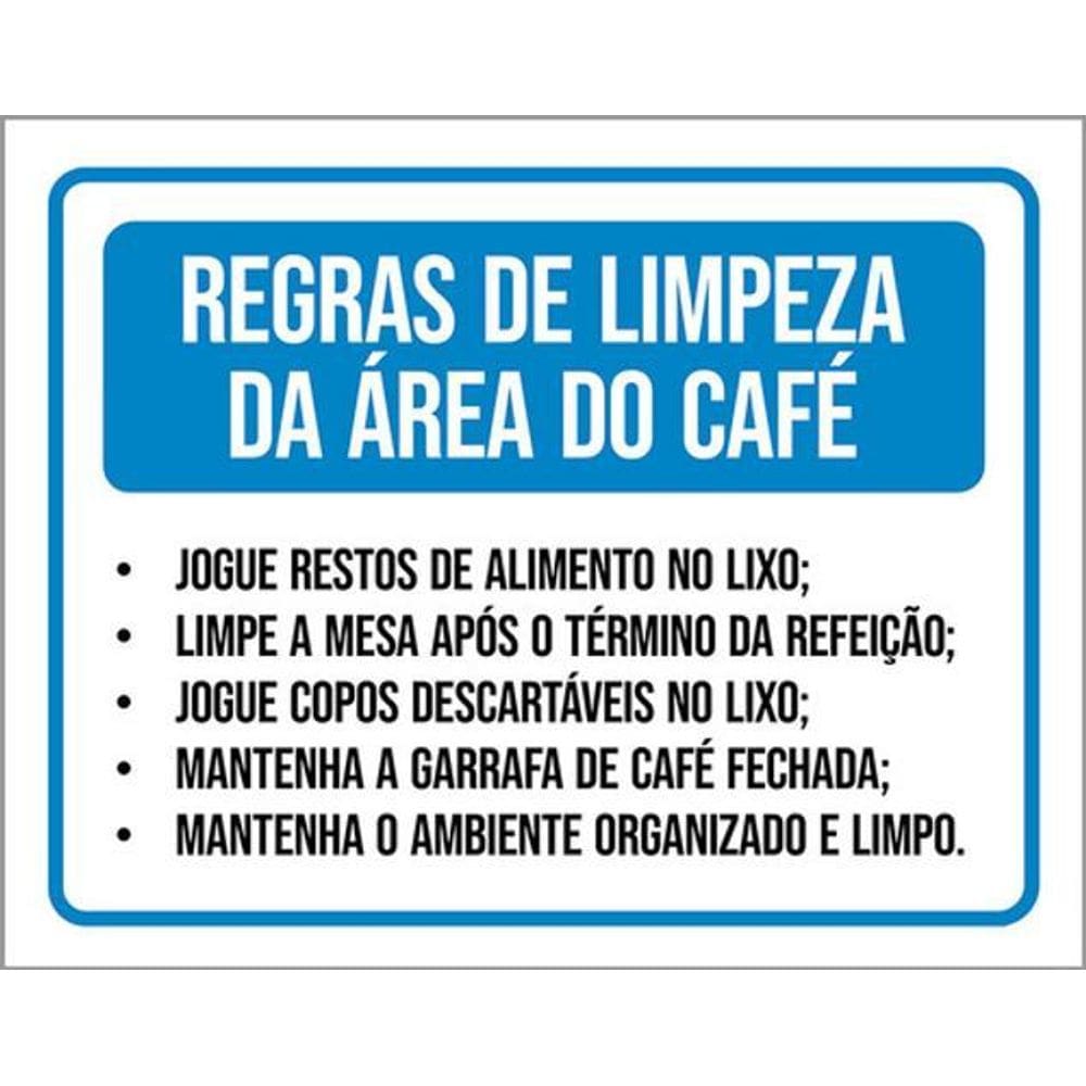 Kit 3 Placas Sinalização - Regras Limpeza Área Café