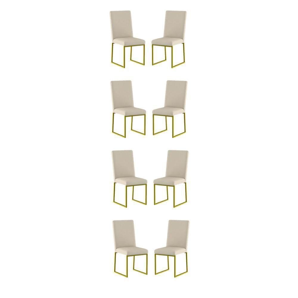 Kit 8 Cadeiras Estofadas Base De Ferro Para Mesa De Jantar Bege