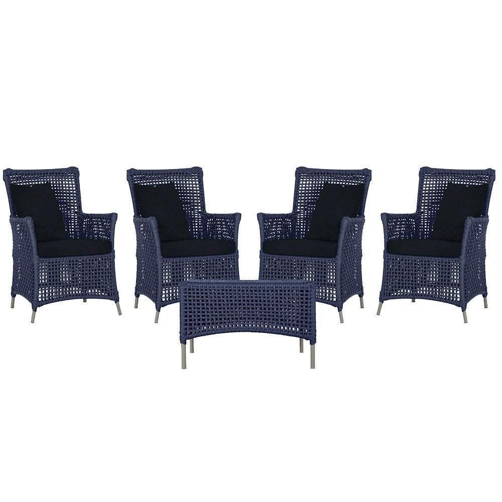 4 Poltronas E 1 Mesa Igapó Alumínio Fendi Corda Náutica E12 Azul