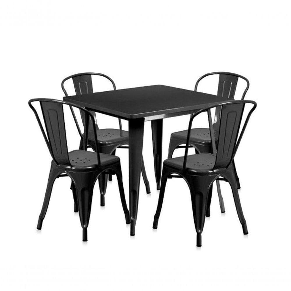 Conjunto Mesa Tolix 80 Cm + 4 Cadeiras Tolix - Preto