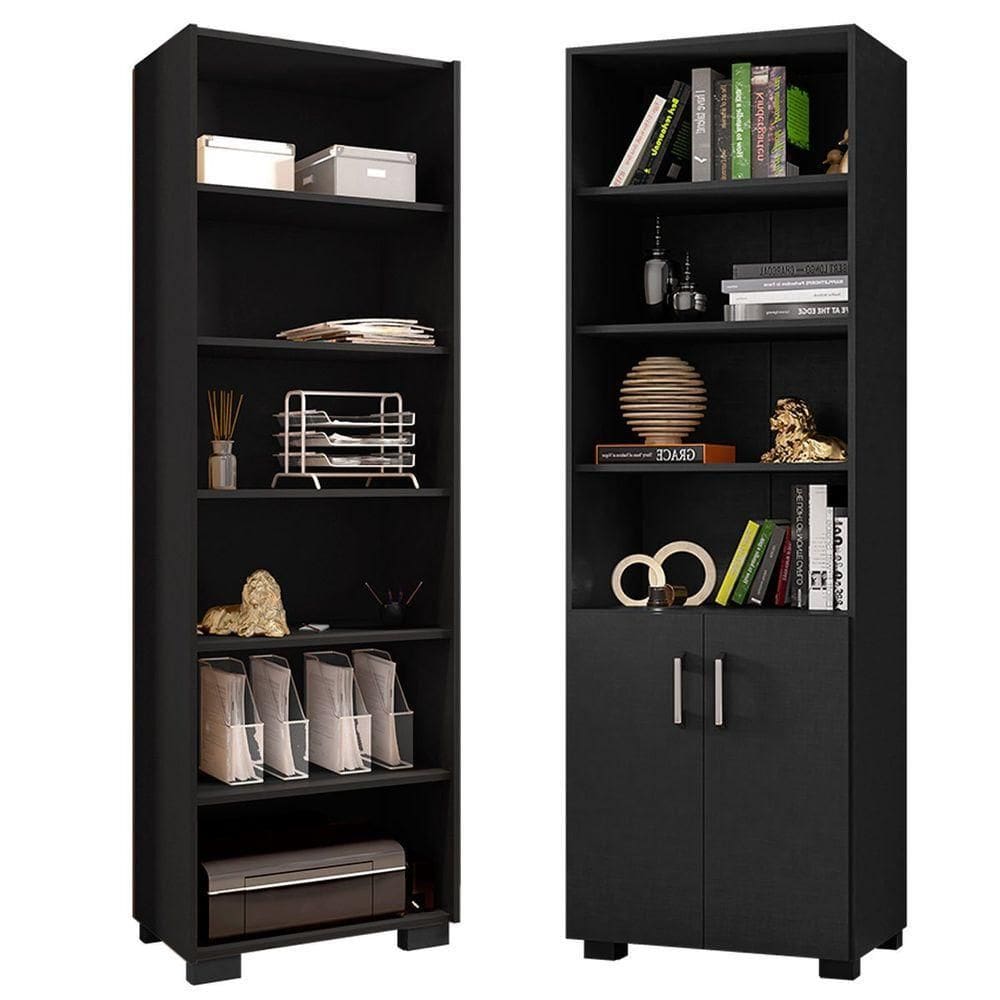 Kit Livreiro 2 Portas Pequenas Livreiro 5 Prateleiras Office Preto