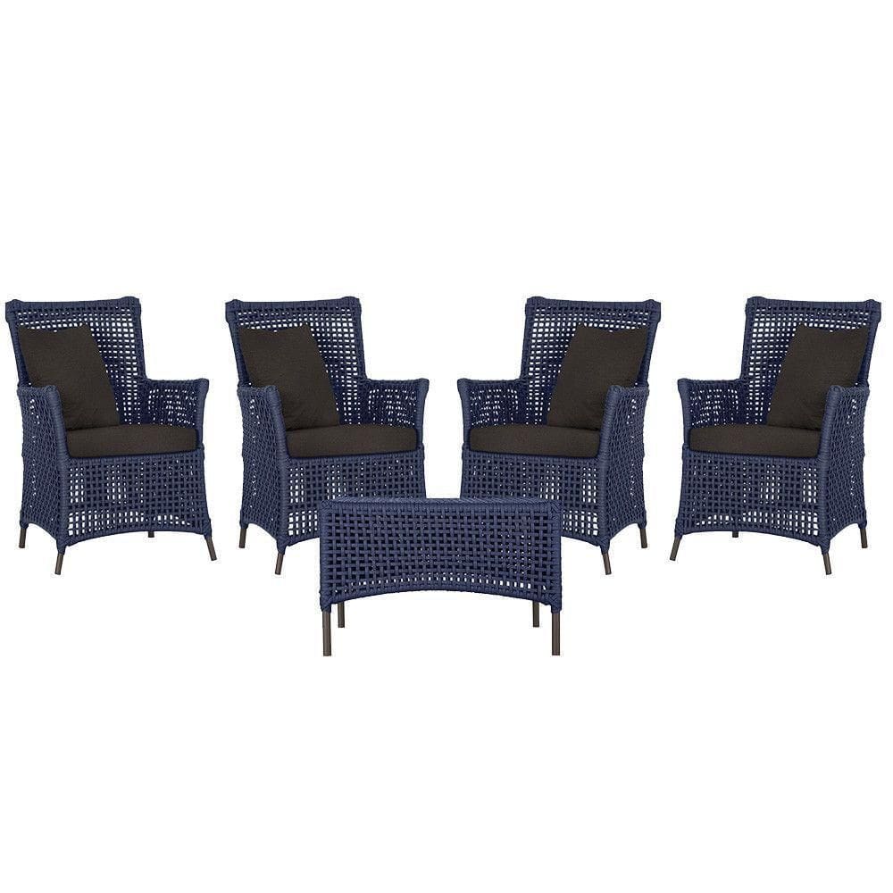 4 Poltronas E 1 Mesa Igapó Alumínio Marrom Corda Náutica E9 Azul