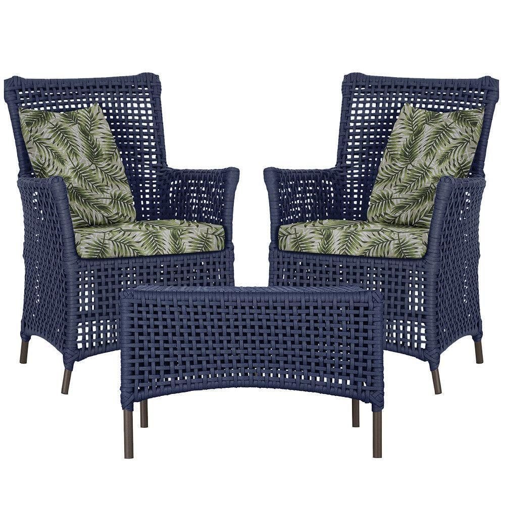 2 Poltronas E 1 Mesa Igapó Alumínio Marrom Corda Náutica E5 Azul