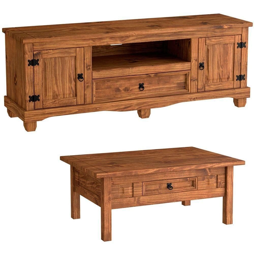 Rack P Tv 50 Polegadas C- Pés E Mesa De Centro Rustic Line Cera