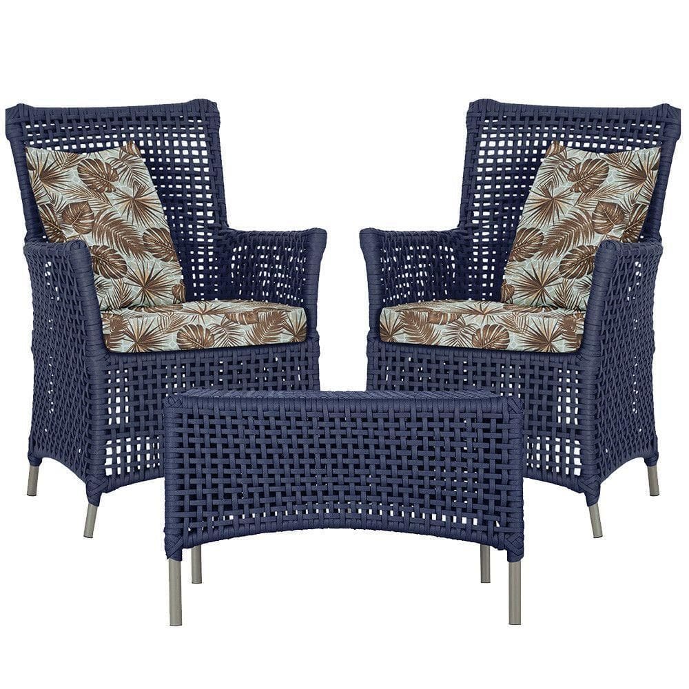 2 Poltronas E 1 Mesa Igapó Alumínio Fendi Corda Náutica E6 Azul
