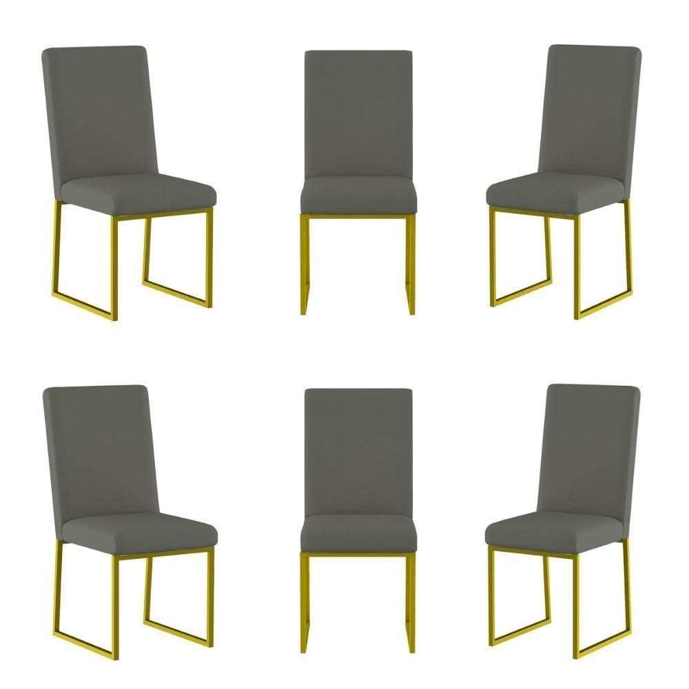 Kit 6 Cadeiras Estofadas Base De Ferro Para Mesa De Jantar Cinza