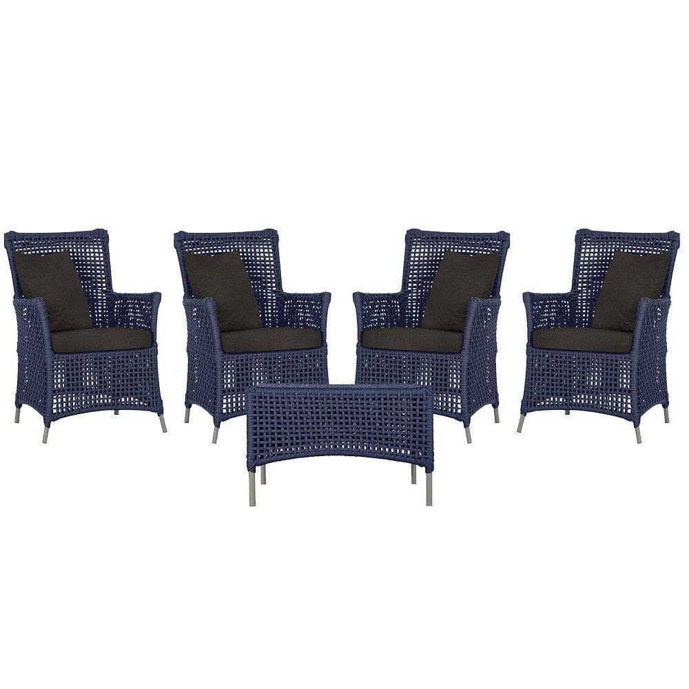 4 Poltronas E 1 Mesa Igapó Alumínio Fendi Corda Náutica E9 Azul
