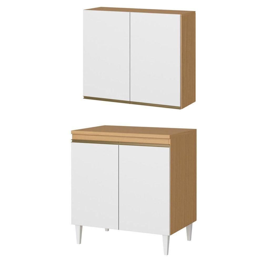 Kit Balcão 2 Portas Com Armário Aéreo De Cozinha 2 Portas Nevasca Atacama-branco