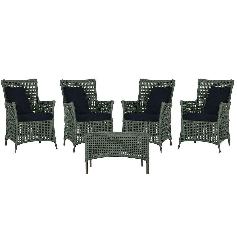 4 Poltronas E 1 Mesa Igapó Alumínio Marrom Corda Náutica E12 Verde