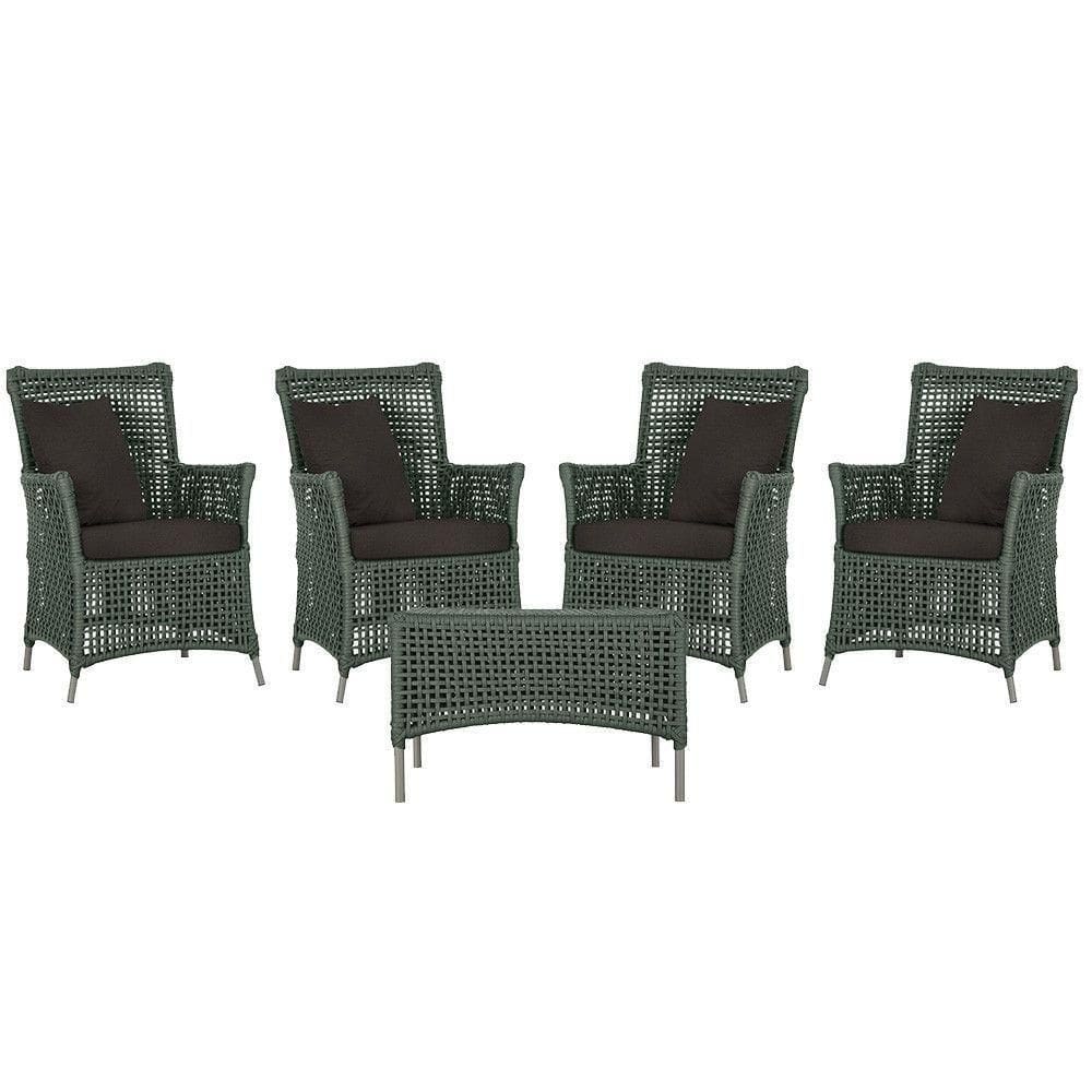 4 Poltronas E 1 Mesa Igapó Alumínio Fendi Corda Náutica E9 Verde