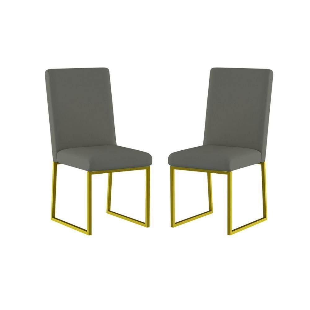 Kit 2 Cadeiras Estofadas Base De Ferro Para Mesa De Jantar Cinza