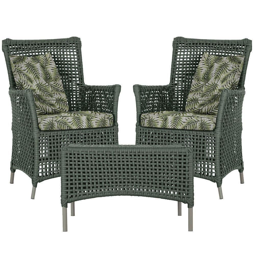 2 Poltronas 1 Mesa Igapó Em Alumínio Fendi Corda Náutica E5 Verde