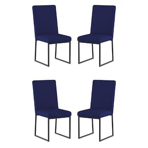 Kit 4 Cadeiras Estofadas Base De Ferro Preto Para Mesa Jantar Azul Marinho