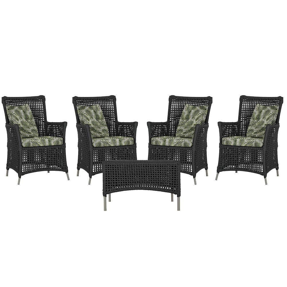 4 Poltronas E 1 Mesa Igapó Alumínio Fendi Corda Náutica E5 Preto