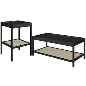 Conjunto Mesa De Centro E Mesa Lateral Para Sala Pés Madeira Moss A03 Nero Preto