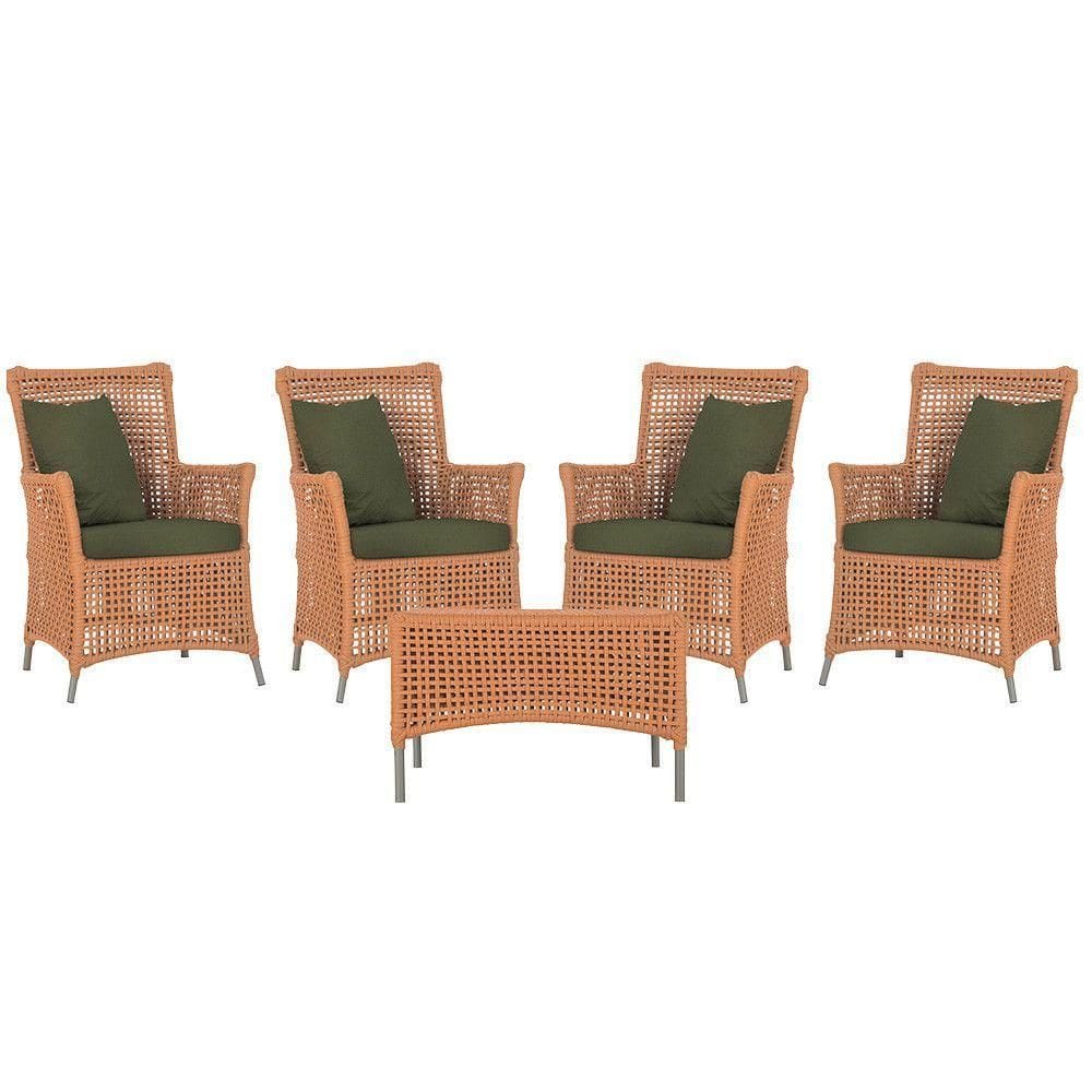 4 Poltronas E 1 Mesa Igapó Alumínio Fendi Corda Náutica E13 Terra Cota
