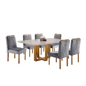 Conjunto Sala De Jantar Mesa Lisy Com 6 Cadeira Safira Mel Off White Cinza Profundo