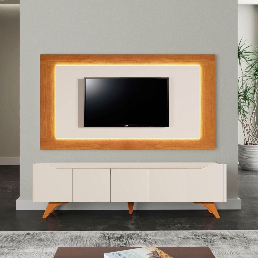 Painel Grecia E Rack Grecia Com Led Tv 65\" Cor:off/naturalle