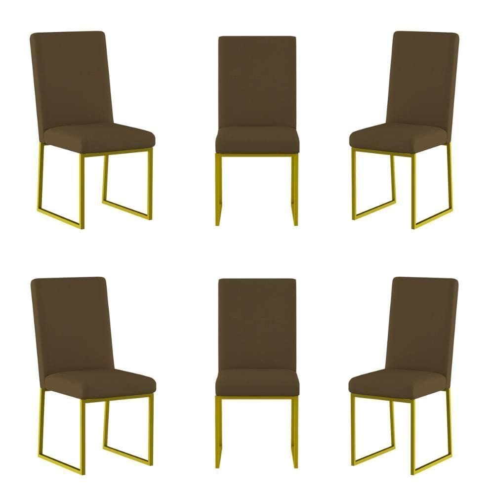 Kit 6 Cadeiras Estofadas Base De Ferro Para Mesa De Jantar Marrom