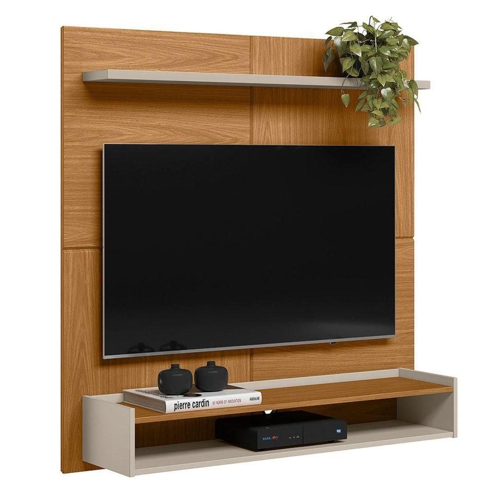 Painel Para Tv Até 50\" Chanfrado Com Nicho E Prateleira Cris Nature/off White