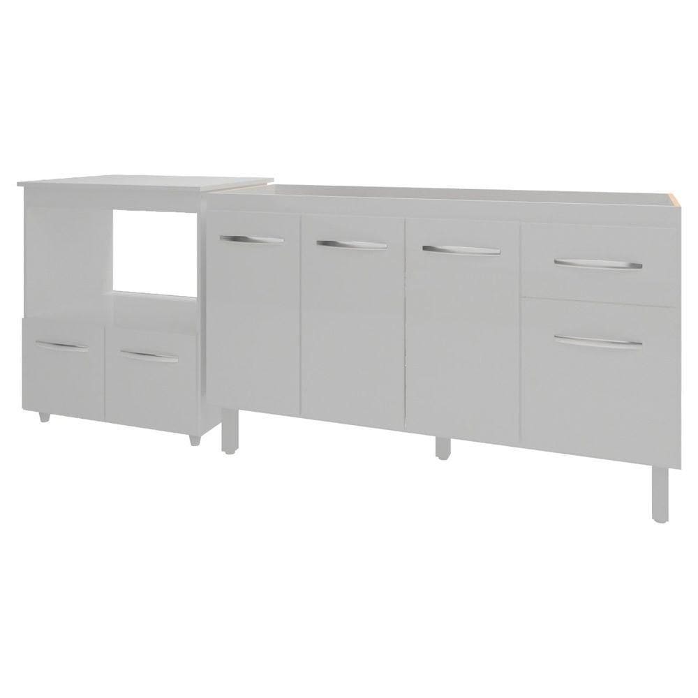 Balcão Armário Cozinha Gabinete De Pia 140 Cm Camila E Balcão Amanda Parana Microondas E Forno Elétrico Branco