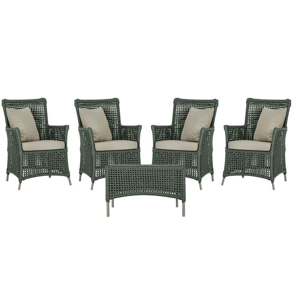 4 Poltronas E 1 Mesa Igapó Alumínio Fendi Corda Náutica E7 Verde