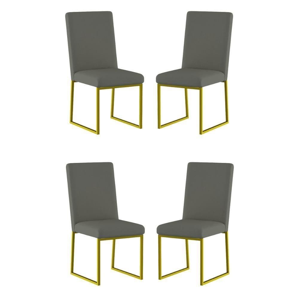 Kit 4 Cadeiras Estofadas Base De Ferro Para Mesa De Jantar Cinza