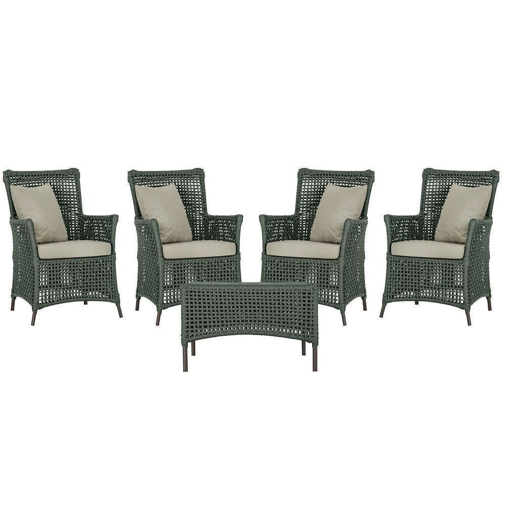 4 Poltronas E 1 Mesa Igapó Alumínio Marrom Corda Náutica E7 Verde