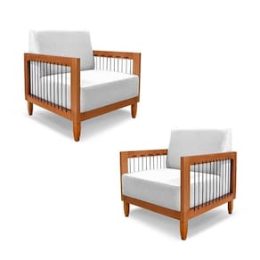Kit 2 Poltronas Sala De Estar Pés Madeira Maciça Corda Náutica Preta 75cm Manila Linho Cinza Rústico