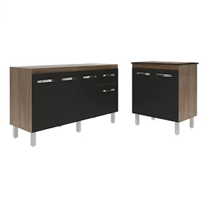 Balcão Armário Gabinete Para Pia 138 Cm Camila E Balcão Fran Para Cooktop 4 Bocas Savana Preto