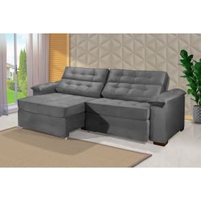 Sofá Retrátil e Reclinável 2,10m ESTILO ESTOFADOS - PARIS 2 módulos com Velusoft D33 "CINZA"
