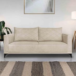Sofá Living 2 Lugares Com Pés De Ferro Almofadas Soltas 160cm Neso Bouclê Bege