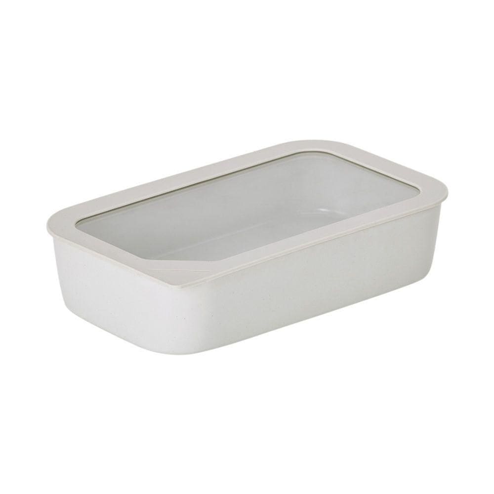 Pote Retangular De Cerâmica - Tampa De Vidro - 1500ml - Fika One - Cor Branco
