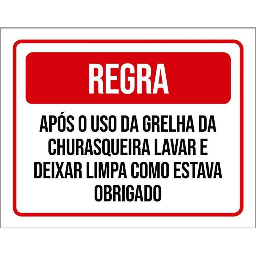Placa Regra Uso Grelha Churrasqueira Lavar 36X46