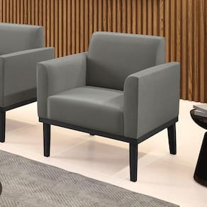 Poltrona Decorativa Isabella Pés Fixo Em Madeira Preto Suede Grafite G19 - Gran Belo