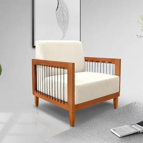 Poltrona Sala De Estar Pés Madeira Maciça Corda Náutica Preta 75cm Manila Linho Off White Rústico