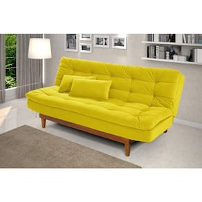 Sofá Cama Dubai 3 Lugares Império Reclinável Casal Pés Madeira Espuma Especial D33 Madero Amarelo 374