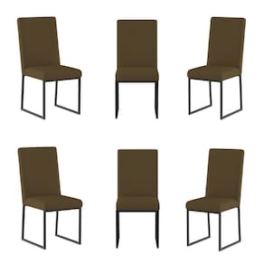 Kit 6 Cadeiras Estofadas Base De Ferro Preta Para Mesa Jantar Marrom