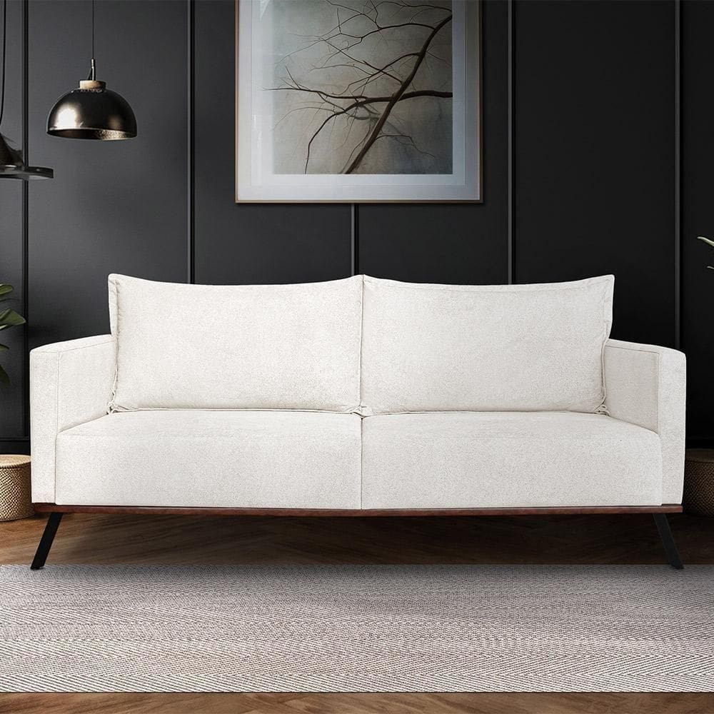 Sofá Living 2 Lugares Com Pés De Ferro Almofadas Soltas 160cm Saiph Bouclê Off White
