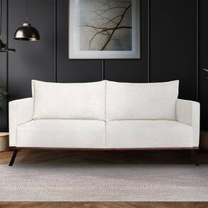 Sofá Living 2 Lugares Com Pés De Ferro Almofadas Soltas 160cm Saiph Bouclê Off White