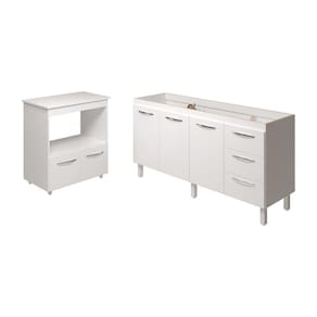 Balcão Cozinha Armário Gabinete De Pia 160 Cm Estela E Balcão Para Forno Elétrico E Microondas Amanda Branco
