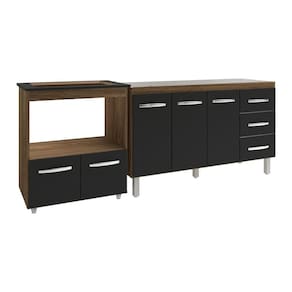 Armário Balcão Gabinete De Pia 140 Cm Carine E Balcão Para Fogão Cooktop 5 Bocas E Forno Elétrico Evelyn Savana Preto