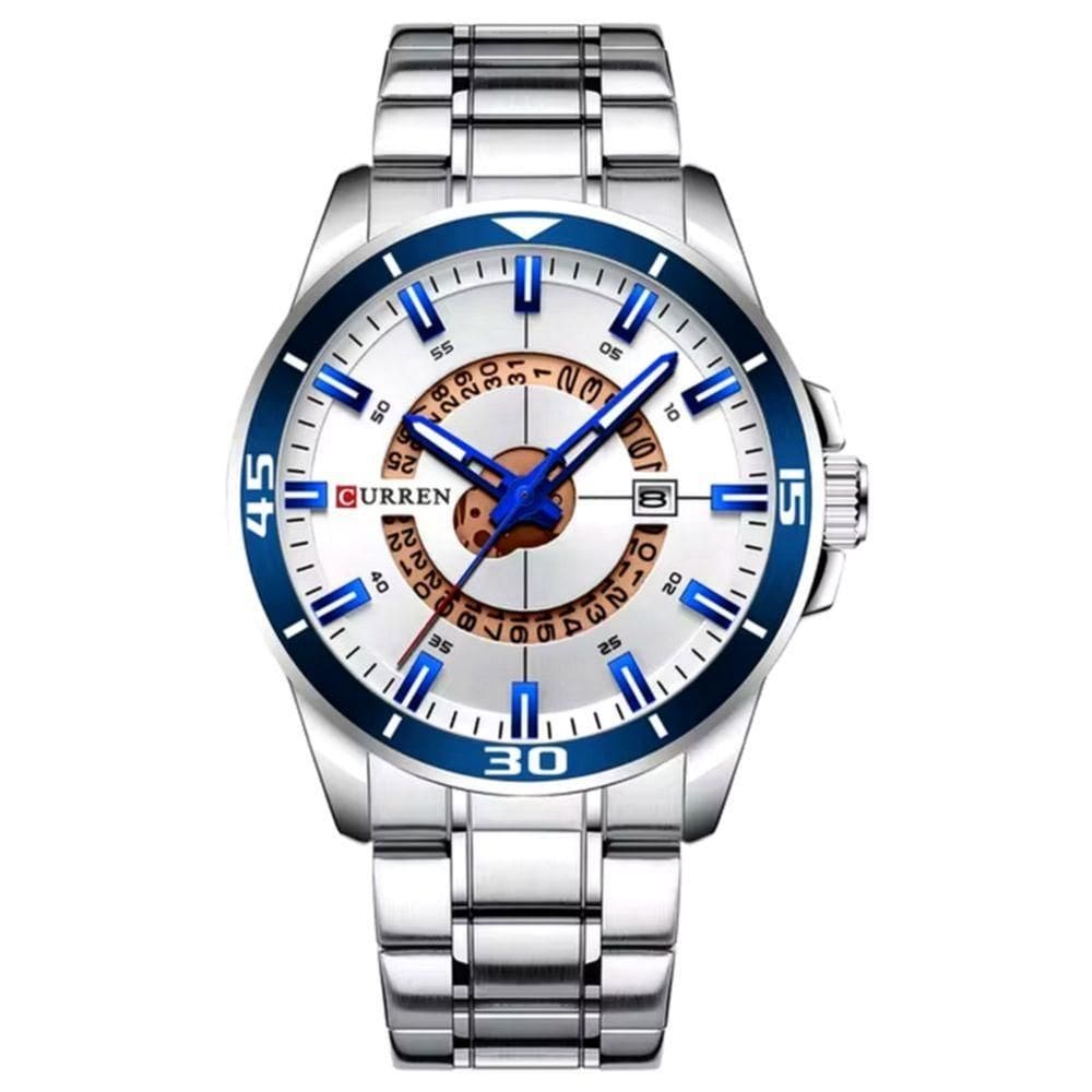 Relógio De Pulso Masculino Esportivo De Quartzo à Prova D`água Em Aço Inoxidável Branco Prata