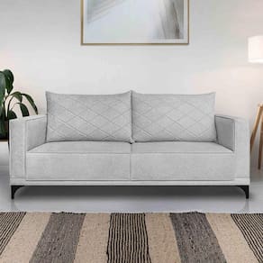 Sofá Living 2 Lugares Com Pés De Ferro Almofadas Soltas 200cm Neso Bouclê Cinza