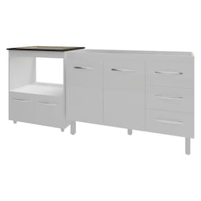 Balcão Armário Cozinha Gabinete De Pia 120 Cm Bruna E Balcão Para Fogão Cooktop 5 E Forno Bocas Evelyn Branco