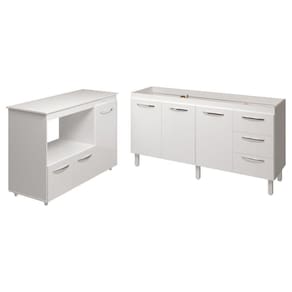 Balcão Cozinha Armário Gabinete De Pia 160 Cm Estela E Balcão Para Microondas E Forno Elétrico Lilian Branco