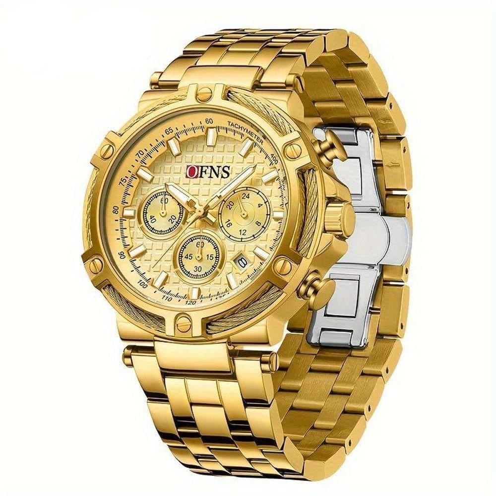 Relógio De Quartzo Resistente à água 3atm Mostrador Redondo Dourado