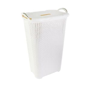 Cesto Roupa Suja Rattan Com Tampa Basculada E Alças Laterais Cor Branco