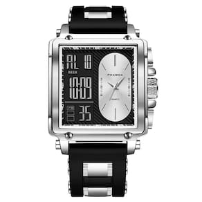 Relógio Quadrado De Quartzo Masculino Dual Display Impermeável Pulseira De Silicone Prata