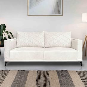 Sofá Living 2 Lugares Com Pés De Ferro Almofadas Soltas 160cm Neso Bouclê Off White